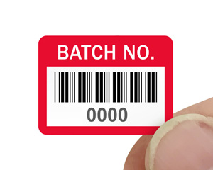 batch number labels with property barcode