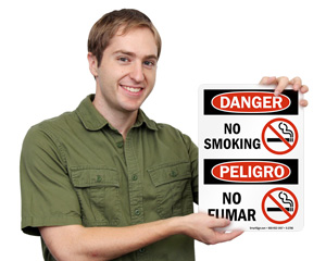 Danger Bilingual No Smoking Label