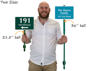 Two sizes of reflective address signs for front yard