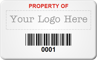 Asset Label Property of Company Name with Barcode