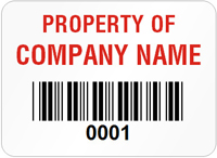 Asset Label Property of Company Name with Barcode