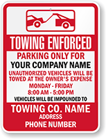 Custom Reserved Parking Tow Away Sign