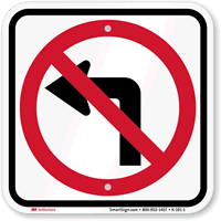 No Left Turn Directional Road Sign