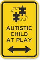 Autistic Child At Play with Bi Directional Arrow Sign