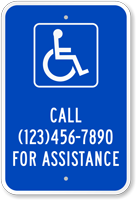 Custom Handicapped Parking Call For Assistance Sign