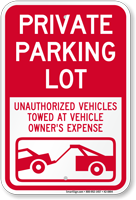 Private Parking Lot Unauthorized Vehicles Towed Sign