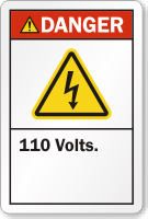 110 Volts ANSI Danger Label with Bolt Symbol