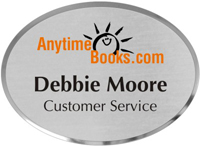 Custom Silver Metal Name Badge with Logo   Oval Shaped 2" x 2.68"