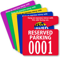 Reserved Parking Permit Mirror Hang Tag Small Size