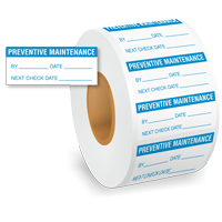 Preventative Maintenance Label Roll Blue On White