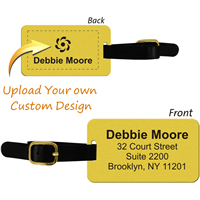 2 Sided Custom Brass Luggage Tag with Leather Strap