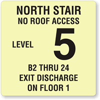 North Stair No Roof Access; Exit Glow Sign