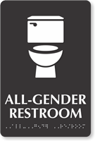 All Gender Restroom Braille Sign, Toilet Bowl Symbol