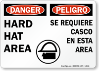 Danger Hard Hat Area Sign Bilingual