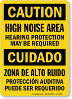 Bilingual High Noise Area Hearing Protection Required Sign