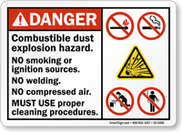 Combustible Dust Explosion Hazard No Smoking Ignition sign
