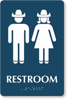 Restroom Sign with Braille Cowboy and Cowgirl Graphic