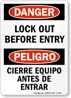Lock Out Before Entry Bilingual Sign