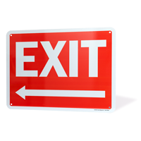 Exit with Left Arrow Sign White On Red