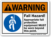 Fall Hazard Appropriate Protection Equipment Be Worn Sign
