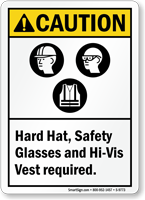Hard Hat Hi Vis Vest Required Caution Sign