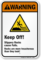 Warning Keep Off! Slippery Rocks Sign