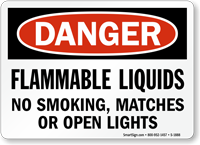 Flammable Liquids No Smoking Matches Open Lights Sign