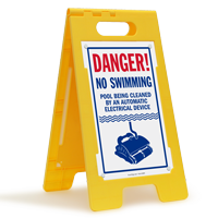 No Swimming Pool Being Cleaned Floor Sign