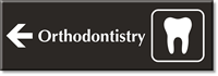 Orthodontistry Engraved Sign Tooth and Left Arrow Symbol