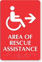 Area Of Rescue Assistance Accessible Symbol Right Arrow Sign