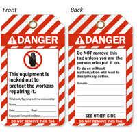 2 Sided Equipment Is Locked Out ANSI Lockout Tag