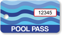 Pool Pass Blue Water Waves Tag Rectangular Shape